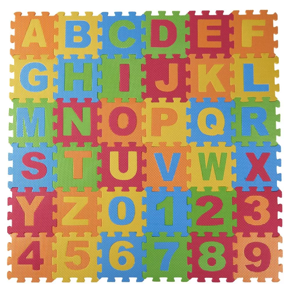 Baby Foam Play Mat (72-Piece Set) 6.25 x 6.25 Inches Interlocking Alphabet and Numbers Floor Puzzle Colorful EVA Tiles Girls, Boys Soft, Reusable, Easy to Clean by Dimple