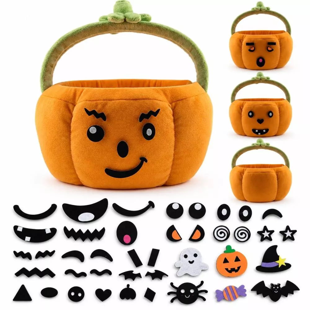 Customizable Plush Halloween Basket with 40 Mix-and-Match Felt Pieces