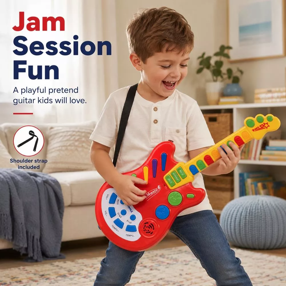Toy Electric Guitar with over 20 Interactive Buttons, Levers and Modes with Sound and Lights by Dimple