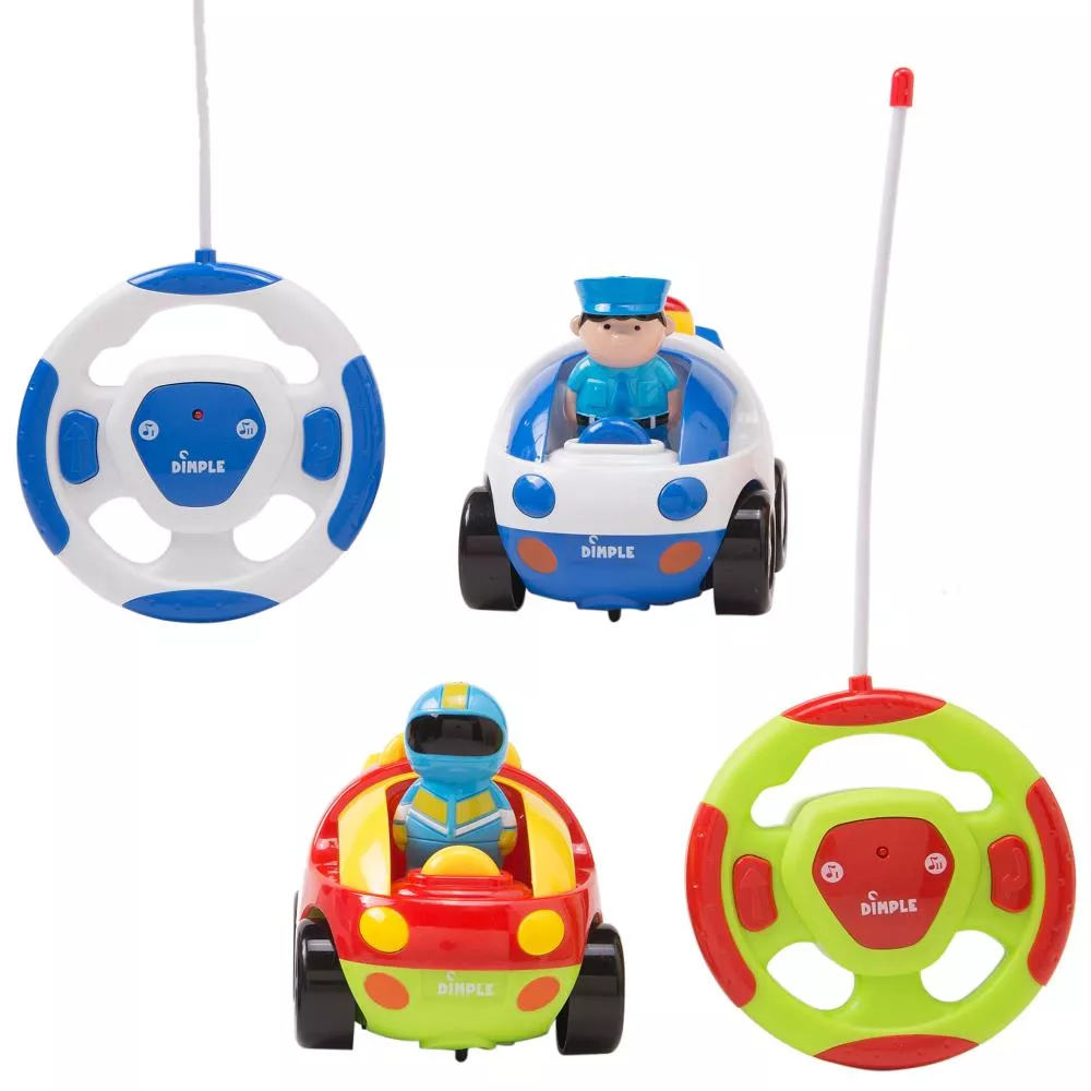 Cartoon Remote Control (R/C) Police Car (49 MHZ)  & Racing Car (27 MHZ) Set for Kids and Toddlers with Sound and Lights by Dimple