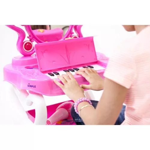 2-in-1 Princess Pretend Play Vanity Set Table w/ Working Piano Beauty Set for Girls w/ Toy Makeup Cosmetics Accessories,Hair Dryer, Keyboard,Flashing Lights,Image of Princess Appears in Mirror/Great Gift Toy for Kids & Toddlers image 3
