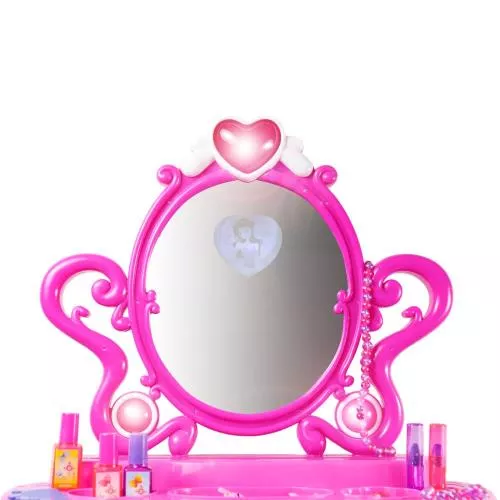 2-in-1 Princess Pretend Play Vanity Set Table w/ Working Piano Beauty Set for Girls w/ Toy Makeup Cosmetics Accessories,Hair Dryer, Keyboard,Flashing Lights,Image of Princess Appears in Mirror/Great Gift Toy for Kids & Toddlers image 4