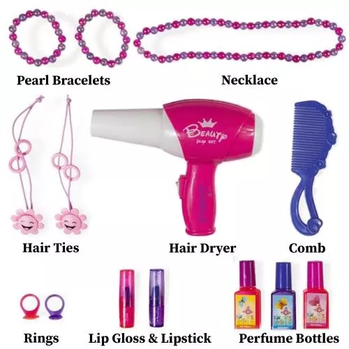 2-in-1 Princess Pretend Play Vanity Set Table w/ Working Piano Beauty Set for Girls w/ Toy Makeup Cosmetics Accessories,Hair Dryer, Keyboard,Flashing Lights,Image of Princess Appears in Mirror/Great Gift Toy for Kids & Toddlers image 6