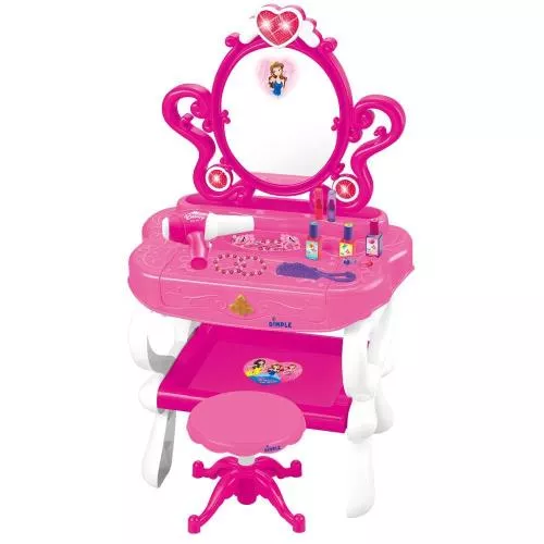 2-in-1 Princess Pretend Play Vanity Set Table w/ Working Piano Beauty Set for Girls w/ Toy Makeup Cosmetics Accessories,Hair Dryer, Keyboard,Flashing Lights,Image of Princess Appears in Mirror/Great Gift Toy for Kids & Toddlers image 7