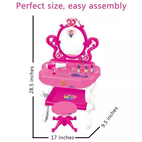 2-in-1 Princess Pretend Play Vanity Set Table w/ Working Piano Beauty Set for Girls w/ Toy Makeup Cosmetics Accessories,Hair Dryer, Keyboard,Flashing Lights,Image of Princess Appears in Mirror/Great Gift Toy for Kids & Toddlers image 9