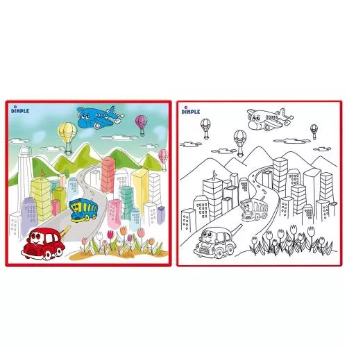 Large Washable Kids Coloring Play Mat with Bustling 'City Life' Design, Along with 12 Washable Markers, 'the Perfect Alternative for Coloring Books' Great for Boys & Girls by Dimple