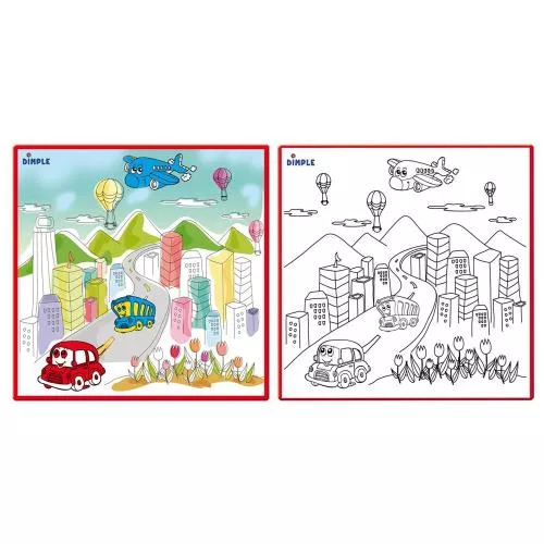 Kids Small Washable Coloring Play Mat with Bustling 'City Life' Design, Along with 12 Washable Markers, 'the Perfect Alternative for Coloring Books' Great for Boys & Girls by Dimple