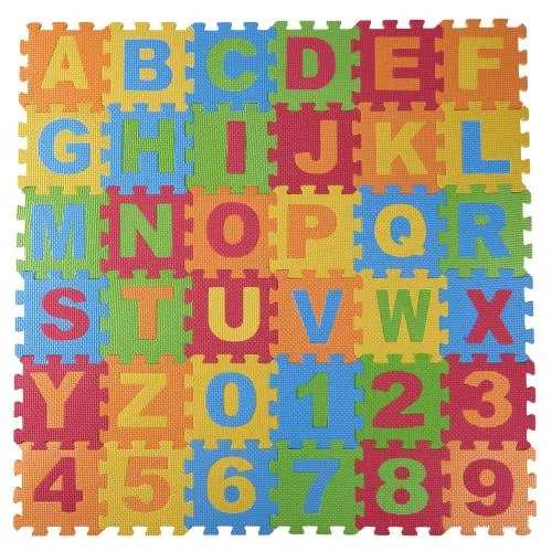 Baby Foam Play Mat (36-Piece Set) 6.25 x 6.25 Inches Interlocking Alphabet and Numbers Floor Puzzle Colorful EVA Tiles Girls, Boys Soft, Reusable, Easy to Clean by Dimple