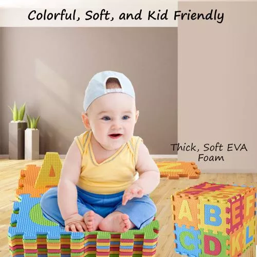 Baby Foam Play Mat (72-Piece Set) 6.25 x 6.25 Inches Interlocking Alphabet and Numbers Floor Puzzle Colorful EVA Tiles Girls, Boys Soft, Reusable, Easy to Clean by Dimple image 10
