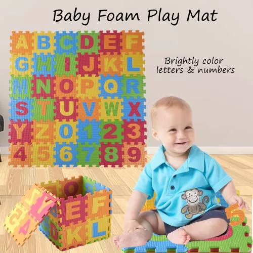 Baby Foam Play Mat (72-Piece Set) 6.25 x 6.25 Inches Interlocking Alphabet and Numbers Floor Puzzle Colorful EVA Tiles Girls, Boys Soft, Reusable, Easy to Clean by Dimple image 11