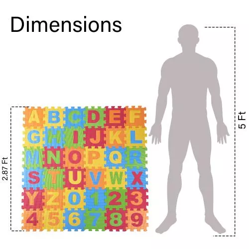 Baby Foam Play Mat (36-Piece Set) 6.25 x 6.25 Inches Interlocking Alphabet and Numbers Floor Puzzle Colorful EVA Tiles Girls, Boys Soft, Reusable, Easy to Clean by Dimple image 14