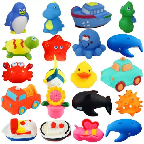 Set of 20 Floating Bath Toys, Squirter Toys for Boys and Girls, 20 Different Sea Animals, Vehicles and Shapes, Squeeze to Spray! Tons of Fun, Great for Kids & Toddlers by Dimple image 11
