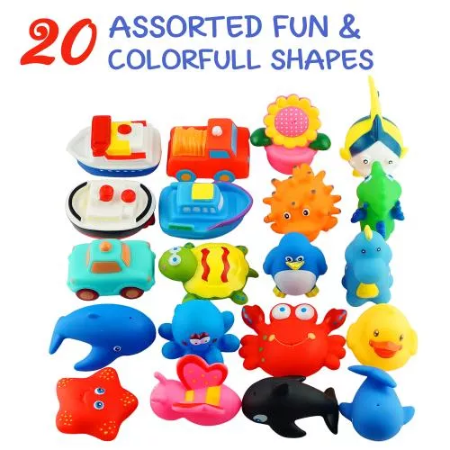 Set of 20 Floating Bath Toys, Squirter Toys for Boys and Girls, 20 Different Sea Animals, Vehicles and Shapes, Squeeze to Spray! Tons of Fun, Great for Kids & Toddlers by Dimple image 3