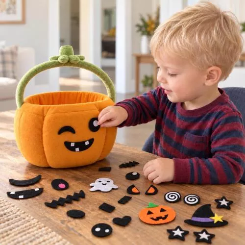 Customizable Plush Halloween Basket with 40 Mix-and-Match Felt Pieces image 3