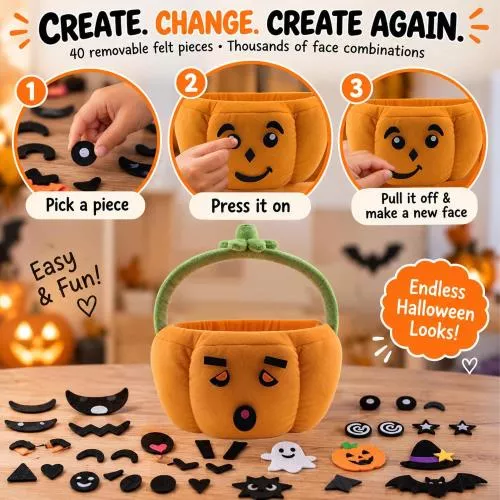 Customizable Plush Halloween Basket with 40 Mix-and-Match Felt Pieces image 4