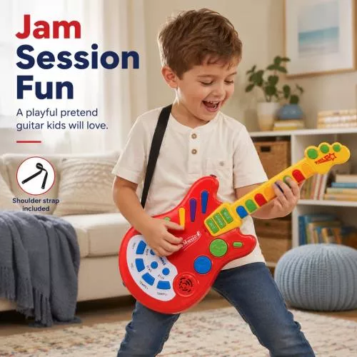 Toy Electric Guitar with over 20 Interactive Buttons, Levers and Modes with Sound and Lights by Dimple