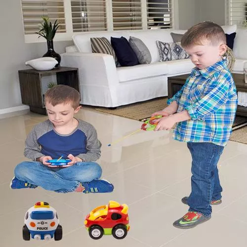 Cartoon Remote Control (R/C) Police Car (49 MHZ)  & Racing Car (27 MHZ) Set for Kids and Toddlers with Sound and Lights by Dimple image 7