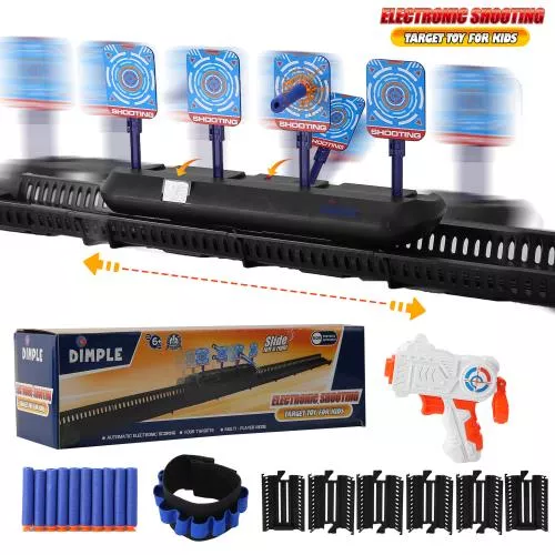 Ultimate Shooting Target Game Set For Kids -  Rotating Obstacle Shooting Targets For Toy Gun Practice Includes - 2 Blaster Guns, 24 Bullets, 2 Dart Holders and Running Moving Digital Target Practice Toy  - Compatible with Nerf

