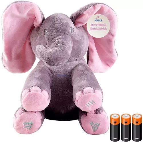 Kaia Elephant Animated Plush Singing Elephant with Peek-a-boo Interactive Feature by Dimple With Batteries