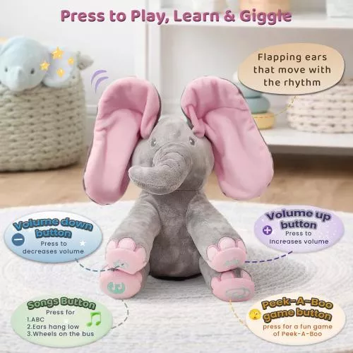 Kaia Elephant Animated Plush Singing Elephant with Peek-a-boo Interactive Feature by Dimple With Batteries image 3
