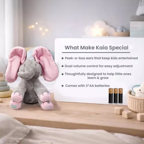 Kaia Elephant Animated Plush Singing Elephant with Peek-a-boo Interactive Feature by Dimple With Batteries image 5