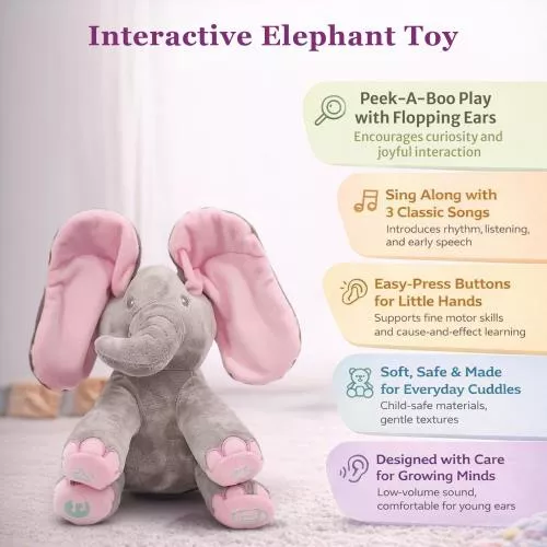 Kaia Elephant Animated Plush Singing Elephant with Peek-a-boo Interactive Feature by Dimple With Batteries image 8