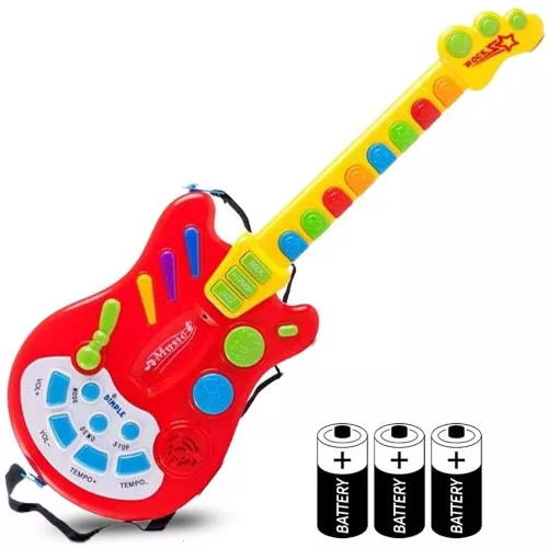Dimple Handheld Musical Electronic Toy Guitar with over 20 Interactive Buttons, Levers and Modes for Children, Best Toy & Gift for Girls & Boys (AA Batteries Included)